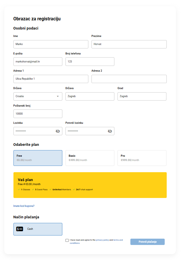 Član popunjava online registraciju