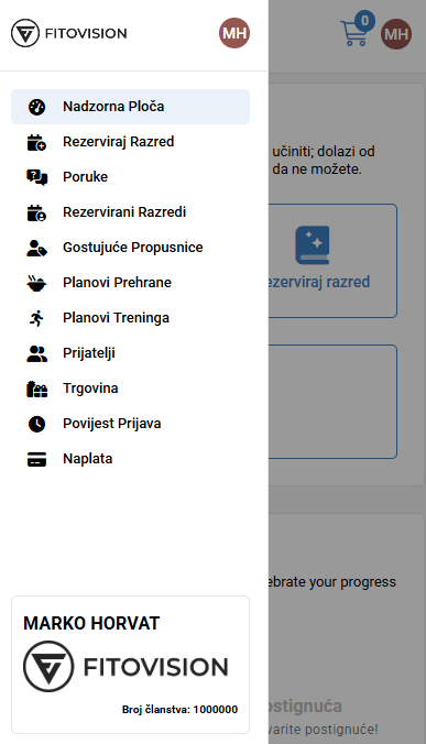 Pregled profila člana - Menu